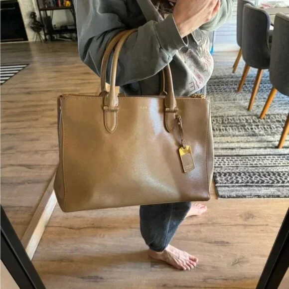 Lauren Ralph Lauren Newbury Genuine Leather Satchel Tote Crossbody - Picture 8 of 8